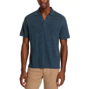 BLOOMINGDALES Polo Shirt Mens Medium Dark Slate Blue Slub Knit 100% Linen $98
